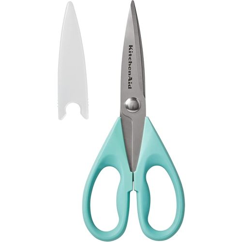 KitchenAid All Purpose Kitchen Shears with Protective Sheath Durable Stainless Steel Scissors, Dishwasher Safe, Soft Grip Comfort Handle, 8.72 Inch, Aqua Sky