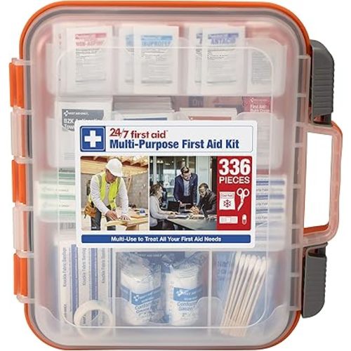 24/7 First Aid OSHA Compliant First aid Kit, All-Purpose 100-Person Emergency First Aid Kit for Business, Home, and Car in Plastic Case with Easy-Slide Latches, 336 Pieces