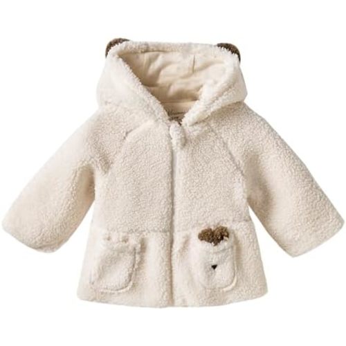 Minicoco Baby Girls Sherpa Hooded Jacket with Zipper, Soft Cotton-Lined Fleece Coat for 3-24 Months Infant Toddler