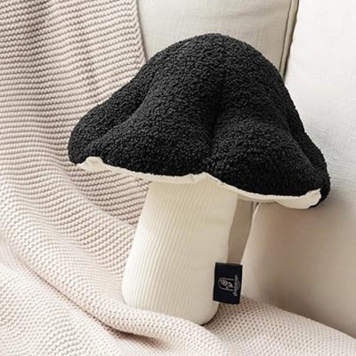 Phantoscope Mushroom Shaped Throw Pillow, Teddy Fleece Soft Mushroom Decorative Pillows Cute 3D Shaped Cushion for Couch Sofa Bed Chair, Black,13 x 12 inches