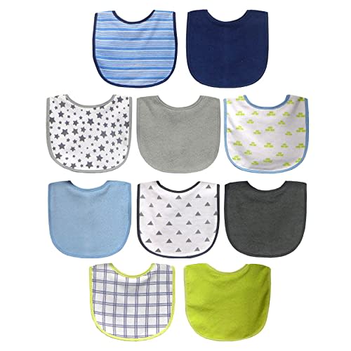 Neat Solutions 10 Pack Water Resistant Bib Set Blue/Grey Assorted, 10 Count, 0+ Months
