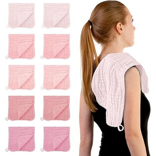 HIPHOP PANDA Muslin Burp Cloths, 10 Pack - Large 20" X10" - Ultra Absorbent and Soft 100% Cotton Baby Essentials Drool Rags and Messes for Newborn - Colorful Designs for Boy Girl, Blush Sakura Blend