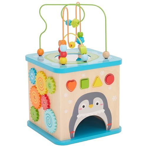 Amazon Basics Kids Wooden Educational Activity Learning Cube Toy, Gift for Toddlers Age 12M+, Developmental Shape Sorter, Multicolor, 13.4x22.5x13.4inches