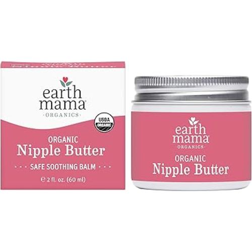 Earth Mama Organic Nipple Butter™ | Nipple Cream Safe for Breastfeeding | Postpartum Essentials for Nursing | Non Lanolin Nipple Cream, 2-Fluid Ounce