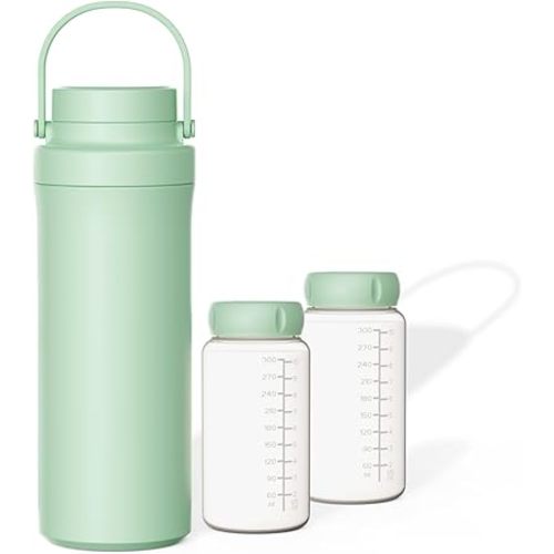 Breastmilk Cooler, Portable Breast Milk Cooler Bottle for Outdoor, 22oz Large Capacity Travel Breastmilk Chiller with 2 Pack Baby Bottles for Breastmilk Storage, Keep Cooling for 24 Hours