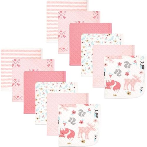 Hudson Baby Unisex Baby Quilted Cotton Washcloths, Moose Bear, One Size