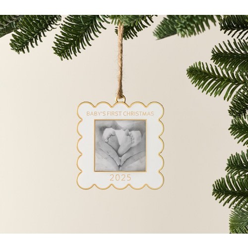 Baby's First Christmas Scallop Enamel Frame Ornament