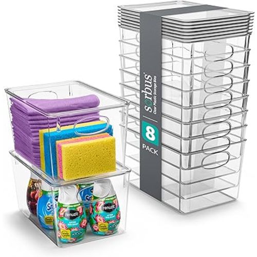 Sorbus Large Clear Plastic Storage Bins with Lids, Clear Stackable Storage Bins, Laundry Room Organizer Bins, Office, Classroom, Playroom, Bathroom, Laundry Room Organization and Storage (8 Pack)