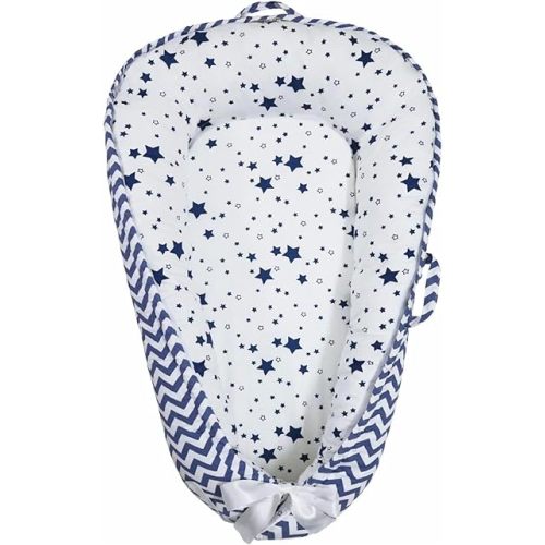 Baby Lounger | Organic Cotton Infant Lounger| Reversible, Adjustable & Portable Floor Lounger |Supervised Use | Soft, Breathable, Washable Cover - Star Collection (Blue)