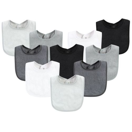 Hudson Baby Unisex Baby Rayon from Bamboo Bib with Waterproof Lining 10pk, Gray White, One Size