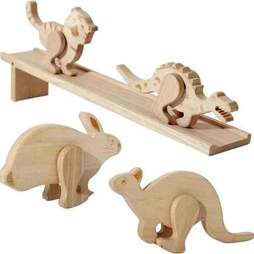 Wooden Ramp Walker Toy, Handmade Walking Wooden Animals with Gravity-Powered Slope Track, No Battery Required, Inertia Walking Animal Figures for Kids, Classroom, Desk and Playroom