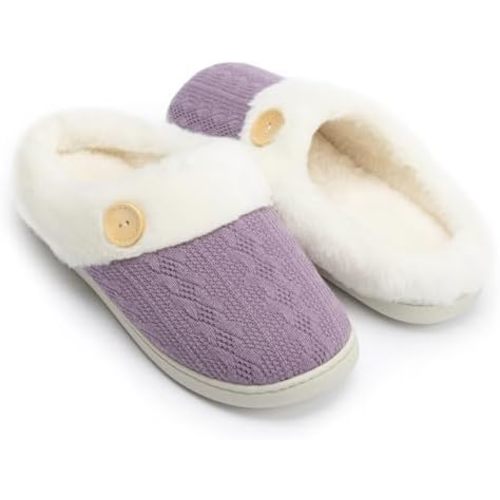 Chantomoo Womens Slipper Warm Comfy Memory Foam House Slippers Knitted Shoes Faux Fur Lined Anti-Skid Rubber Sole Bedroom Cozy Indoor Outdoor Slippers