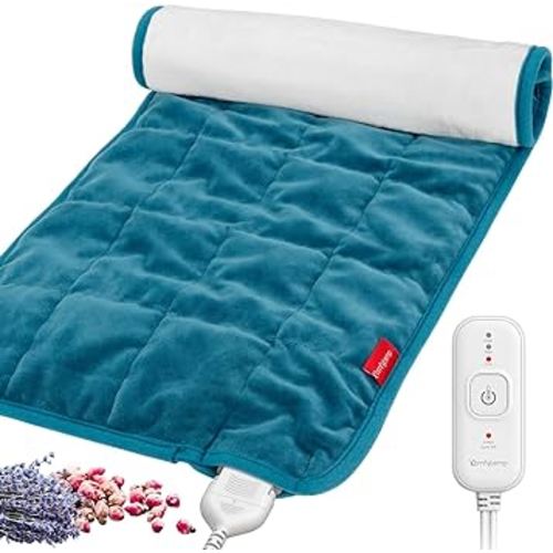 Comfytemp Weighted Heating Pad, Aromatherapy Heating Pad for Back Pain Relief, Aromatic Electric Heating Pad for Cramps with Auto Shut Off, Stay On, 3 Heat Settings, Organic Lavender & Rose, 12"x24"