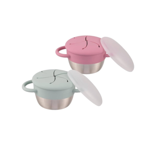 Elk and Friends Stainless Steel Snack Cups | Removable Silicone Food Catcher and Travel Lid | Spill-Proof Snack Containers for Baby, Toddler, Kids | Dishwasher Safe | 2 Pack