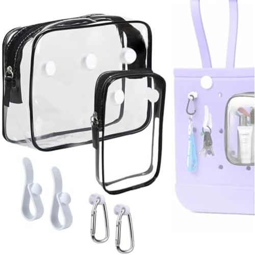 3 Packs Clear Bogg Beach Tote Bag with 2 Pack Insert Hooks Accessories for Bogg Bags Travel Makeup Clean Toiletry Brush Organizer Cosmetic Divider Storage Inner Pouch