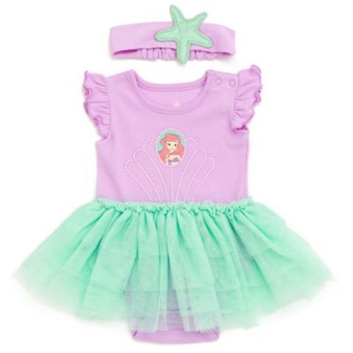 Disney Princess Ariel Newborn Baby Girls Cosplay Bodysuit With Skirt Overlay & Headband Outfit Set Lilac / Soft Teal 3-6 Months