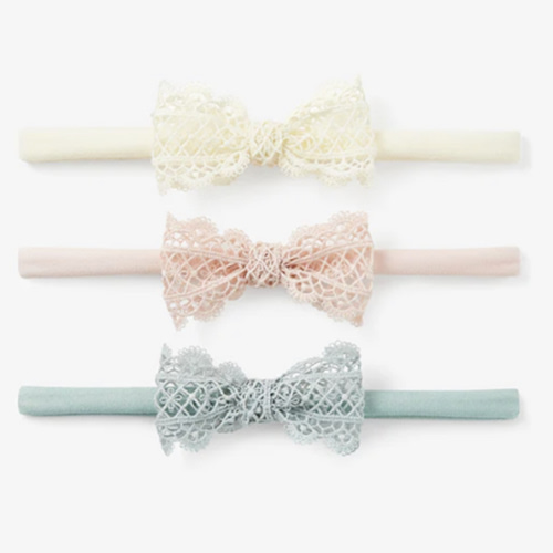Lacey Bow Nylon Baby Headband 3pk