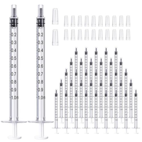 JOLLY PARTY 100 Pack 1ml Syringes with Caps, 1cc Syringe without Needle, Small Syringe with Tip Cap Individually Wrapped for Liquid