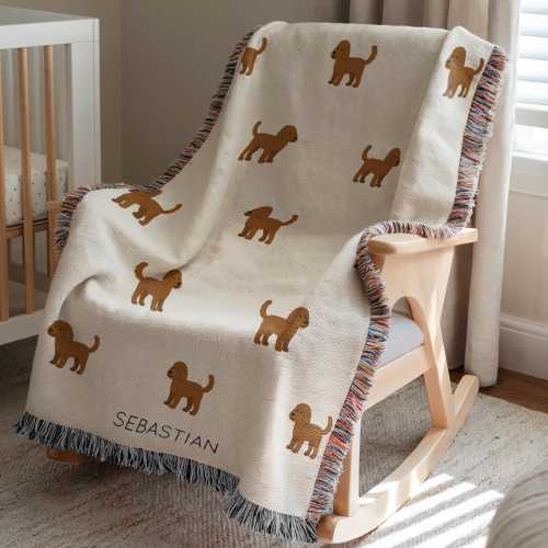 Personalized Goldendoodle Baby Blanket, Custom Name Dog Throw with Date, Puppy Lover Nursery Gift for Baby Boy Girl, Newborn Shower Present