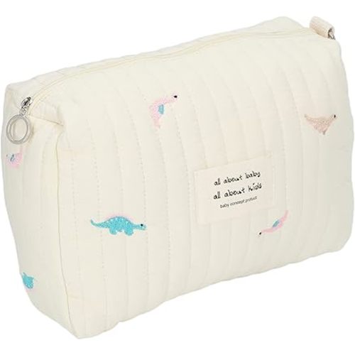 Stroller Organizer Bag, Large Capacity Cotton Diaper Caddy with Zipper, Baby Essentials Storage Pouch for Travel and Shower(Dinosaur)