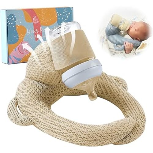 Baby Bottle Holder, Hands Free Support Pad for Self Feeding, Soft Breathable Design (Beige)