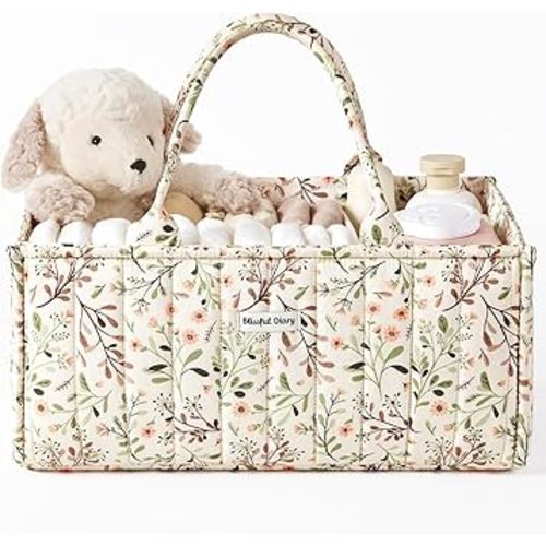 Blissful Diary Floral Diaper Caddy Organizer, Stylish Nursery Storage Basket, Gift for Baby Shower, Baby Registry Must Have, Newborn Essentials, Pastoral Daisy