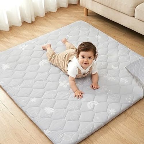 Baby Play Mat for Floor 47×47in, Quilted 1.6in Extra Thick Crawling Mat for Toddlers, Non-Slip Kids Play Mat for Playpen with Washable Removable Cover, Forest