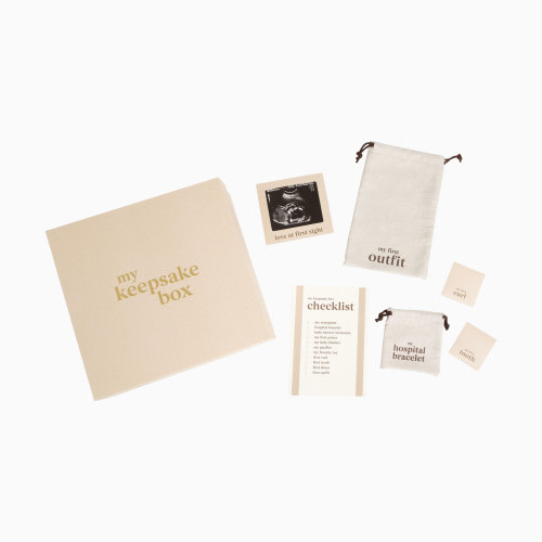 Pearhead Baby Keepsake Box Set - Beige Striped Keepsake Box, Classic, 10" X 10"