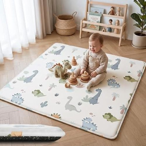 1.5" Thick Baby Play Mat 50x50 Memory Foam Crawling Mat, Dinosaurs