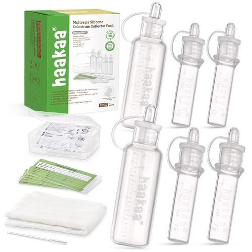 haakaa Colostrum Collector with Storage Case Set, Included 1 pc Reusable Cotton Wipe and Storage Box (0.1oz/4ml, 6 pcs)