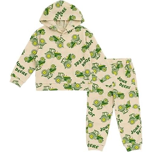 John Deere Tractor Waffle Knit Henley Hoodie and Jogger Pants Outfit Set Newborn to Little Kid Sizes (0-3 Months - 5)