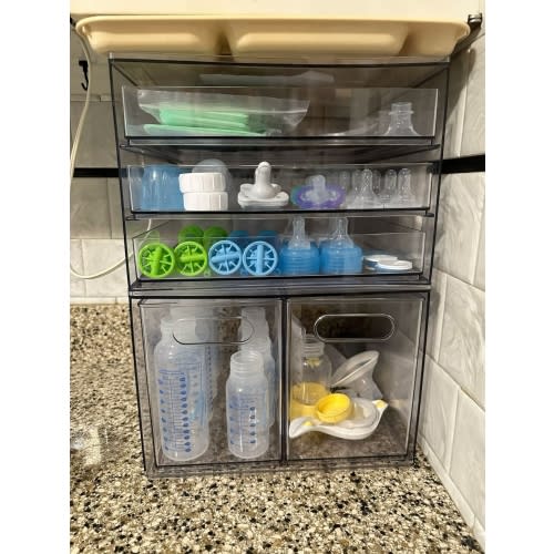 Vtopmart Stackable Storage Drawers Set of 8, Clear Plastic Organizer Bins for Bathroom Supplies,Ideal for Cabinet,Pantry,Laundry Room Organization