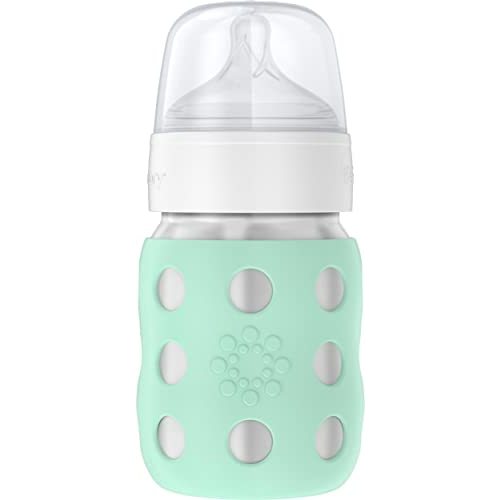 Lifefactory 8-Ounce Stainless-Steel Vacuum-Insulated Wide-Neck Baby Bottle with Stage 2 Nipple (3-6 Months) Mint, LS2211WMI4