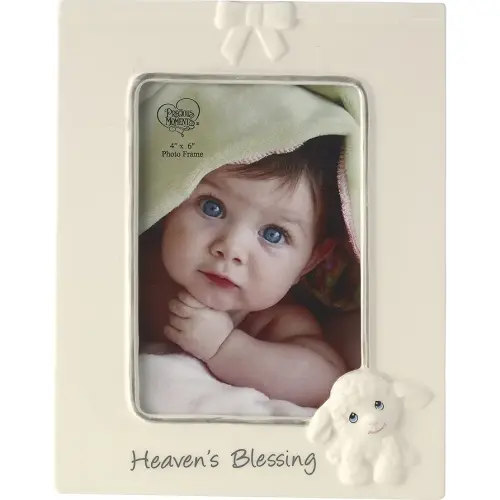 Precious Moments 179310 Heaven's Blessings Ceramic Lamb Photo Frame, Beige