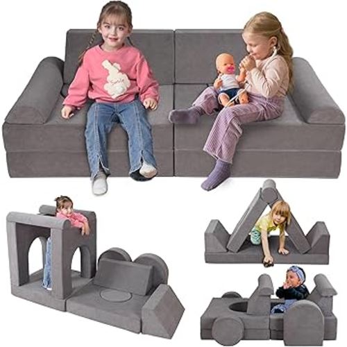 12-Piece Modular Kids Play Couch – Premium Soft Foam, Removable Cover, Comfortable & Safe Toddler Couch for Children 1-6 Years, Portable & Easy to Clean, Ideal for Living Room & Playroom
