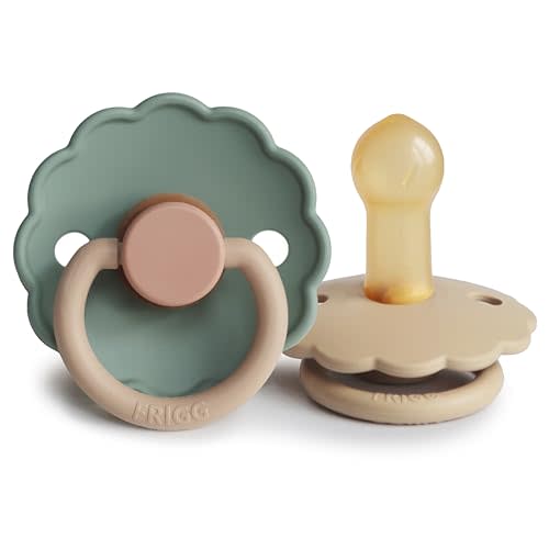FRIGG Daisy Natural Rubber Baby Pacifier | Made in Denmark | BPA-Free (Willow/Croissant, 6-18 Months) 2-Pack