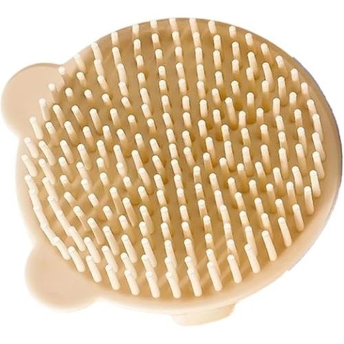 1pcs Soft Silicone Baby Hairbrush for Cradle Cap, Gentle Bath Brush & Scalp Massager for Newborns & Infants with Lovely Bear Design - Easy Grip (Beige)