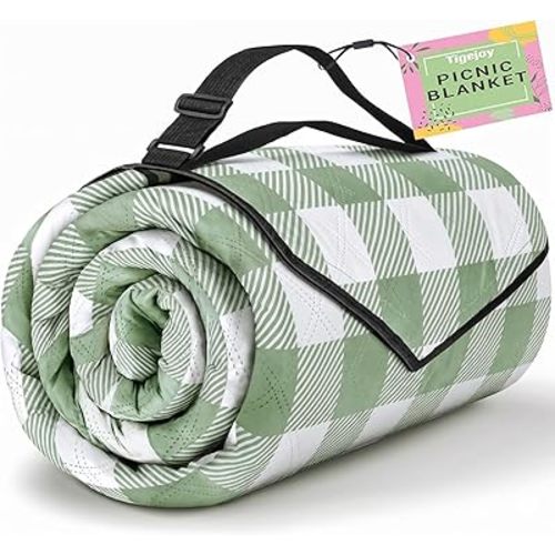 TigeJoy Extra Large Picnic Blanket Waterproof Foldable 60''x80'', Outdoor Picnic Mat Beach Blanket Sandproof for Park, Grass, Travel, Hiking, Camping Essentials, Gingham Picnic Blanket