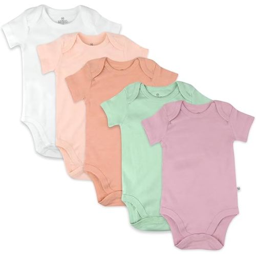 HonestBaby baby-girls 5-pack Short Sleeve Bodysuits One-piece 100% Organic Cotton for Infant Baby Girls
