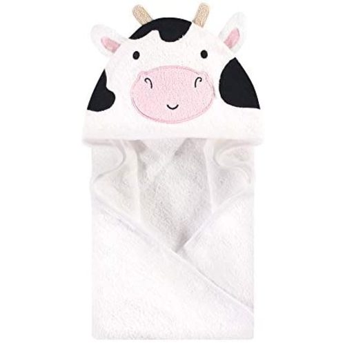 Hudson Baby Unisex Baby Cotton Animal Face Hooded Towel, Cow, One Size