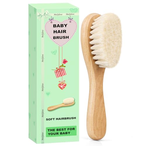 Molylove Baby Hair Brush, Wooden Goat Bristles Hair Brush for Newborns & Toddlers, Ideal for Cradle Cap, Perfect Baby Registry Gift, Hypoallergenic, 1 Count