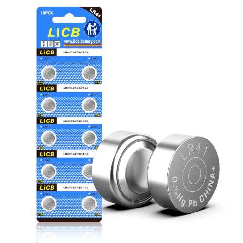 LiCB 10 Pack LR41 AG3 392 384 Battery,Long-Lasting & Leak-Proof,High Capacity 1.5V LR41 Coin & Button Cell Batteries for Digital Thermometer Ornament Hearing Aid Led Watch