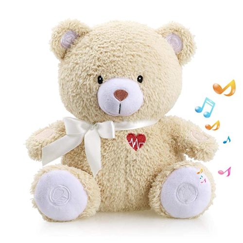BEREST Newborns Musical Baby Sleep Soother, Mom's Heartbeat White Noise Machine, Bear Sleeping Aid with Cry Sensor, Night Light & 9 Sounds Therapy, Classic Sleeping Bear Infant Sleeping Aid Toy(Brown)