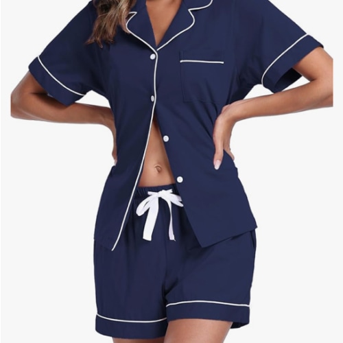 EA'S SECRET Womens Pajamas Set 100% Cotton Soft Short Sleeve Sleepwear Button Down Nightwear Summer Pj Sets S-XXL