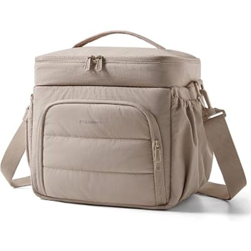 BAGSMART Puffy Insulated Lunch Bag, Lightweight Large 14L Double Deck Camel