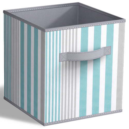 Sorbus Collapsible Fabric Cube Storage Bin (10.5" x 10.5"), Vertical Stripe Pattern, Aqua