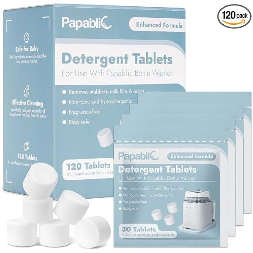 Papablic Official Detergent Soap Tablets for Bottle Washer, 120Pcs | Bottle Washer Tablets for Baby Brezza, GROWNSY, Momcozy Bottle Washer, Effective Cleaning with Safe Concentrated Formula