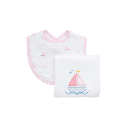 Sailboat Basic Bib & Burp Boxed Set, Pink