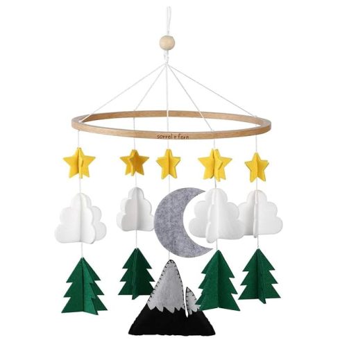 Baby Crib Mobile – Wooden Hanging Nursery Baby Mobile for Crib, Nursery Decor for Boys & Girls, Perfect Shower Gift (Starry Woodland Night, Short Evergreen) Also Fits Bassinets, Sorrel + Fern