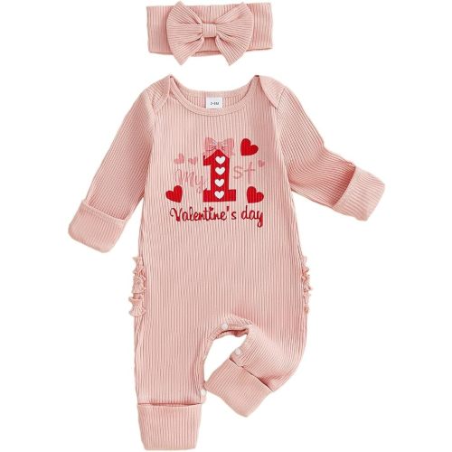 allshope Infant Baby Girl Valentines Outfit Jumpsuit My First Valentine's Day Romper Bodysuit Newborn Fall Clothes